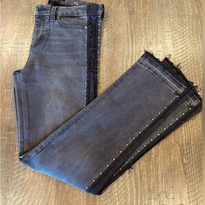 LIVERPOOL High-Waisted Black Side Striped Studded Jeans with Raw Hem Size 6/28